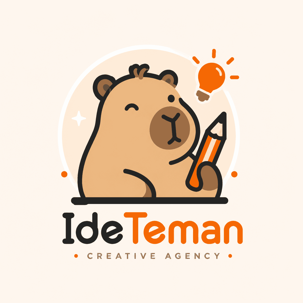 Maskot kapibara IdeTeman memegang pensil